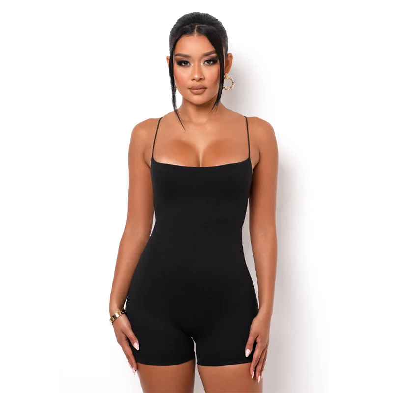Europe And America Women's 2023 Summer New Solid Color Lace Up One Line Neck Off Back Jumpsuit