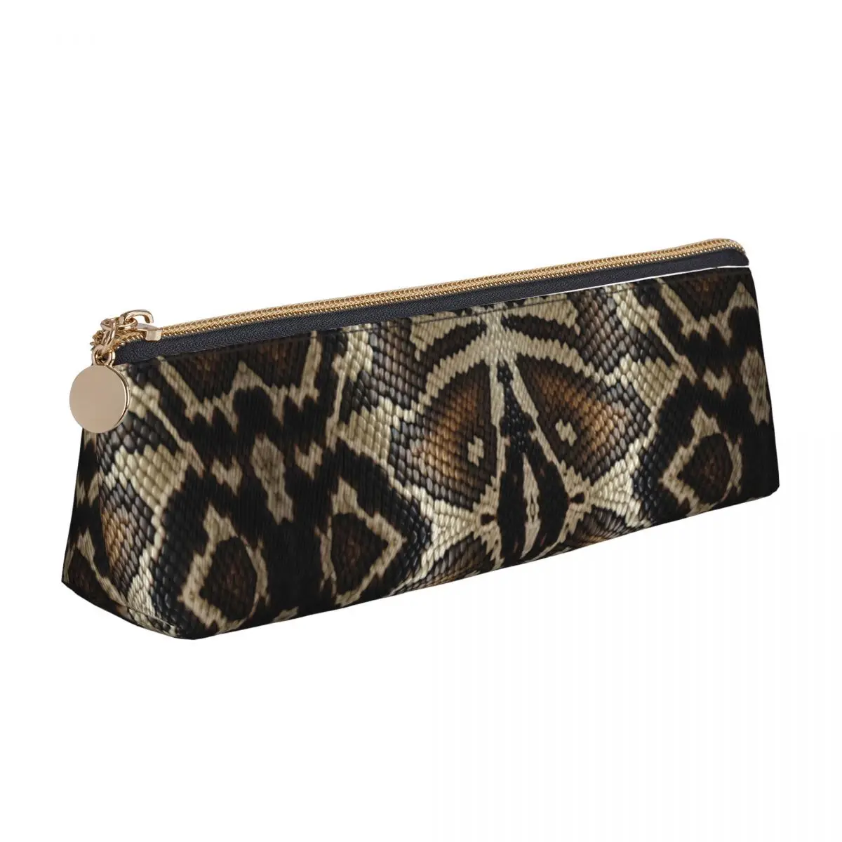 

SnakeSkin Triangle Pencil Case Vintage Print Retro Zipper Pencil Box Girls Boys School Leather Pen Organizer
