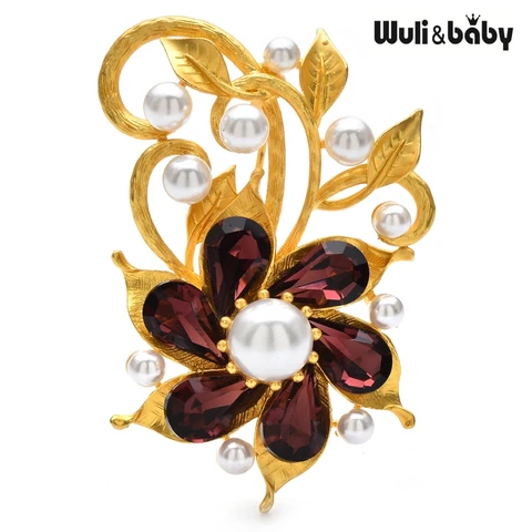 Wuli&baby очаровательные броши с хрустальными цветами для женщин, унисекс, 2 цвета, банкетная офисная брошь, булавки, зимние украшения, подарки