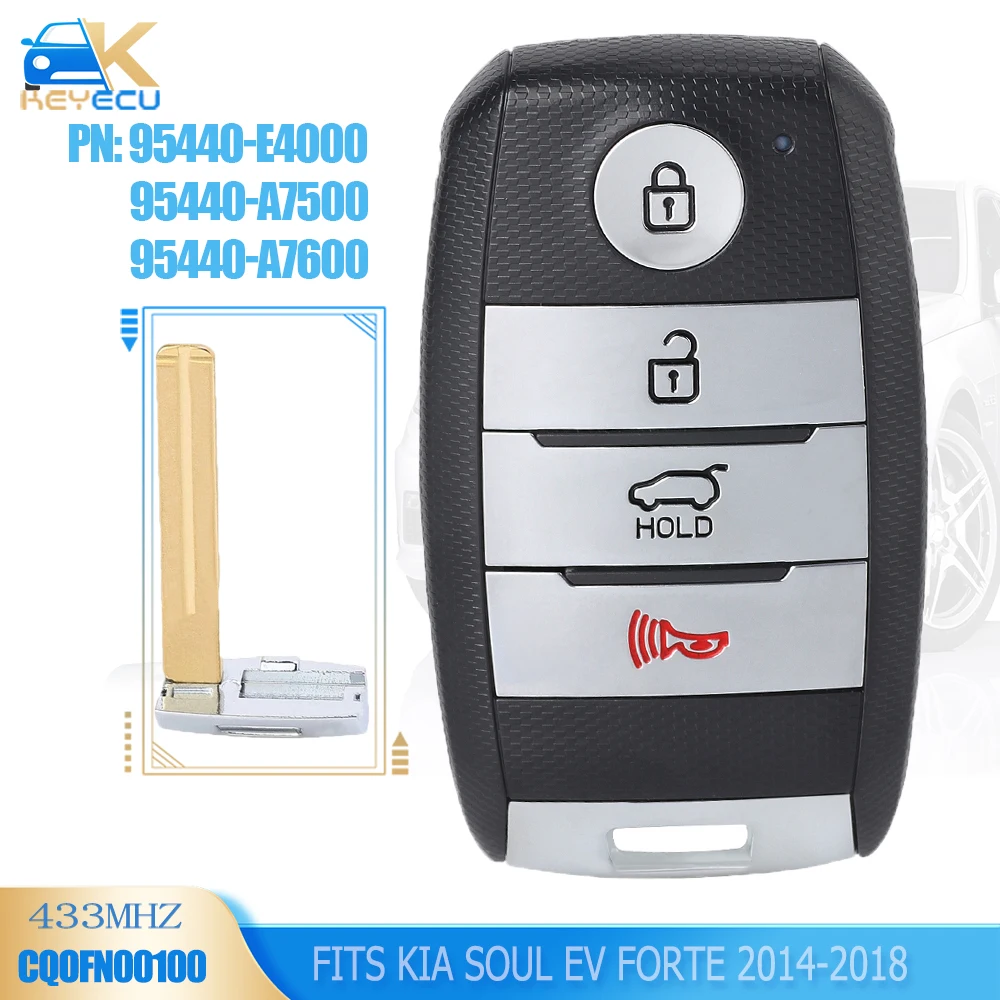 

KEYECU 95440-E4000, 95440-A7600 , 95440-A7500 95440-B2200 433MHz 8A Smart Remote Key for Kia Forte Forte5 SOUL EV CQOFN00100