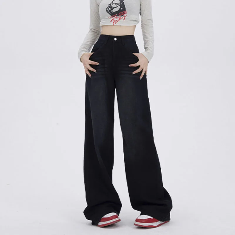 

Винтажные женские джинсы в американском стиле с завышенной талией, Y2K, осенняя уличная одежда, модные широкие джинсовые брюки премиум-класса в уличном стиле