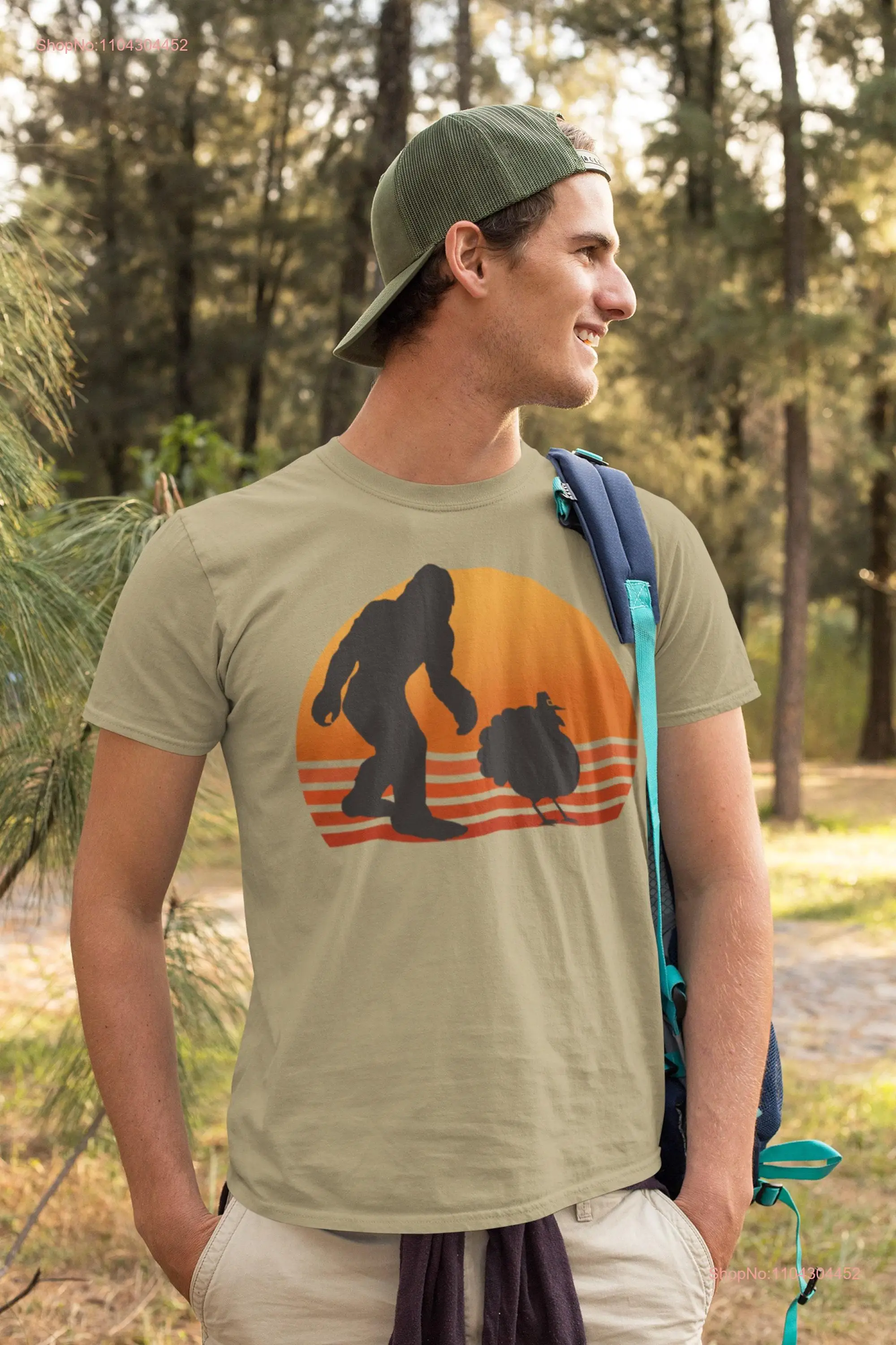 Bigfoot Thanksgiving Funny Sasquatch Turkey T Shirt long or short sleeves
