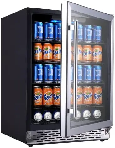 

Beverage Refrigerator Beer Cooler-96 Can Mini Fridge Freestanding Beverage Cooler Low Noise with Glass Door Adjustable Shelves f