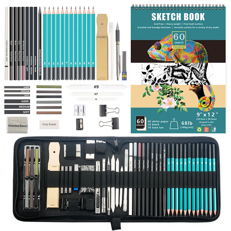 

Drawing Sketching Art Set 50-Piece Ultimate Complete Artist Kit Graphite and Charcoal Pencils Sticks Pastels Erasers