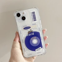 cute simple blue cd barcode wallet clear phone case for iphone 13 11 12 pro x xr xsmax mini 7 8plus shockproof card holder cover