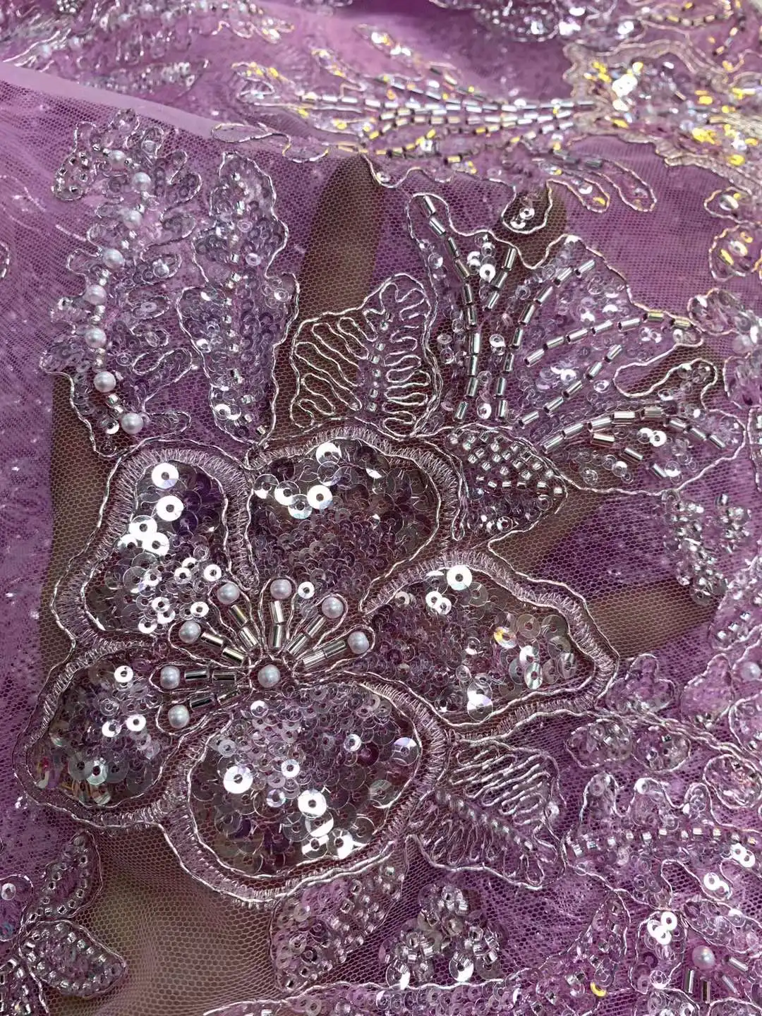 

Luxurious Heavy Beaded Lace Fabric Handmade Beads Embroidery Sequins African Lace Material for Wedding Dresses ZXW-829