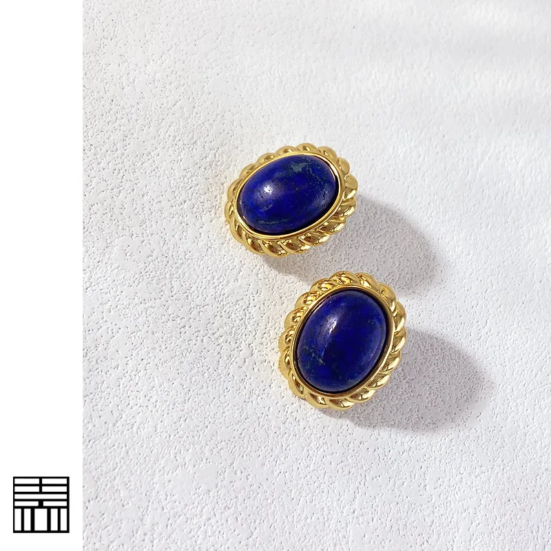 

LONDANY earrings French Medieval Lapis lazuli Earrings Women Euramerican ins Cool fried dough twist Oval Earrings