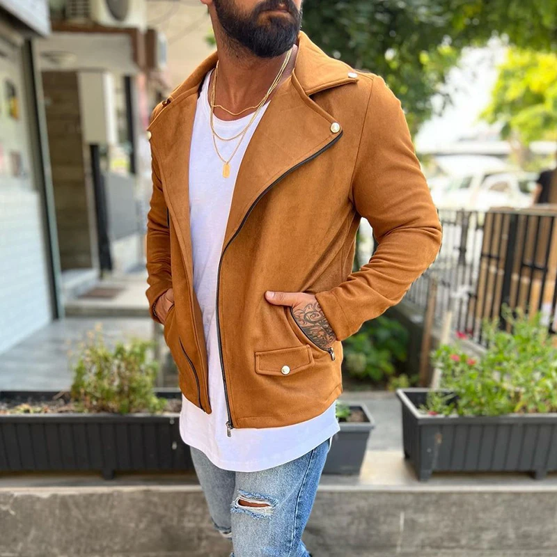 

Пальто-карго мужское с отложным воротником, модная однотонная зимняя верхняя одежда с длинными рукавами, карманами, на молнии, с металличес...