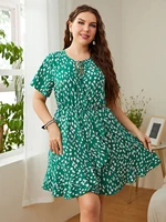 2022 new women plus size dress short sleeve larges big plussize knee length o neck dresses clothes casual wear for female suits