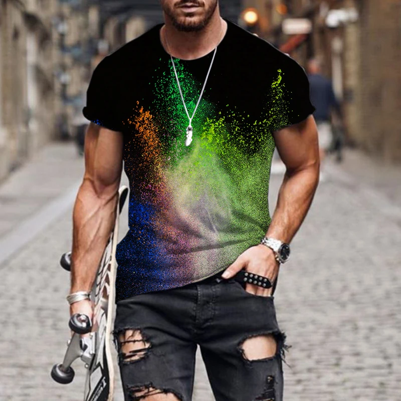 

2022 New 3d Tshirt Speckled tie dye pattern T shirt Men Metal Funny T shirts Shirt Print Short Sleeve Punk Rock Printed Style