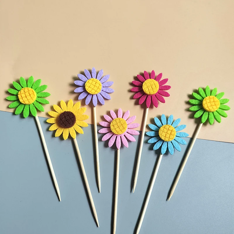 

10PCS Daisy Flower Fruit Sign Party Decoration Cake Dessert Compote Decoration Food Picks Sandwich Buffet Stick
