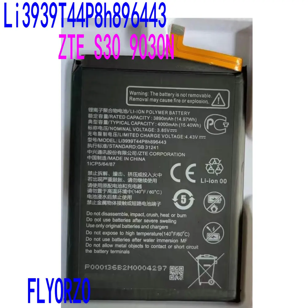 

Новый оригинальный аккумулятор для ZTE S30 9030N 4000 мАч Li3939T44P8h896443