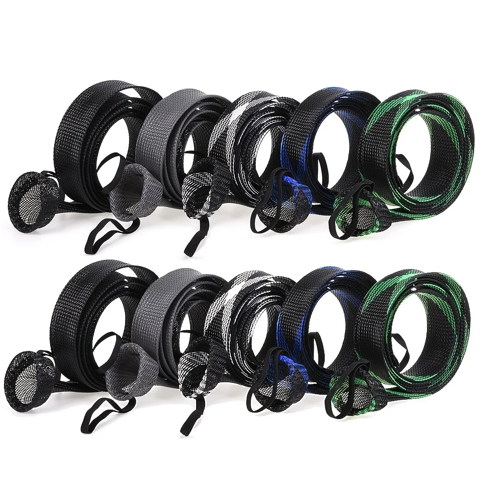 

5pcs Fishing Rod Sleeve, Rod Cover 190cm/74.8in Braided Mesh Rod Protector, Pole Gloves Fishing Tools Strap on The Top and End