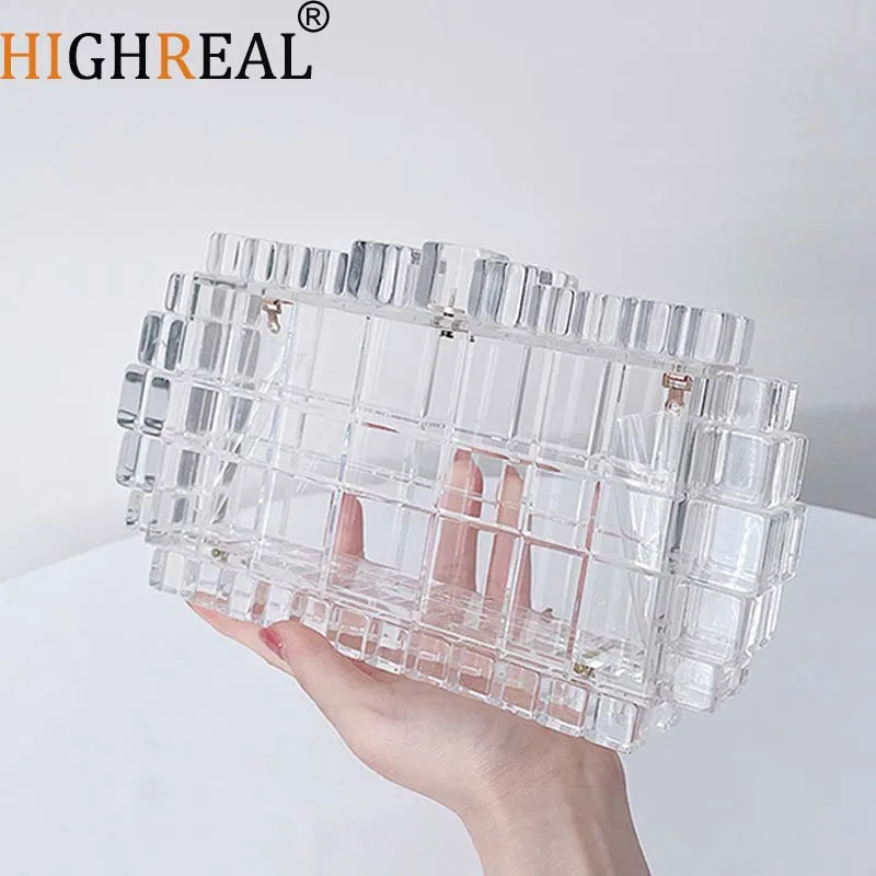 

Прозрачная акриловая коробка Boutique вечерняя сумка-клатч для Свадьбы Роскошные кошельки и сумочки клетчатая дизайнерская сумка на плечо с цепочкой Новинка