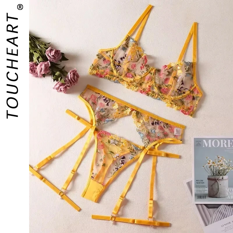 Комплект эротического нижнего белья Toucheart из 3 предметов пасторальный цветочный