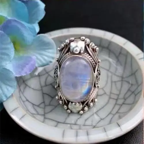 Кольцо из чистого серебра 925 пробы с натуральным лунным камнем