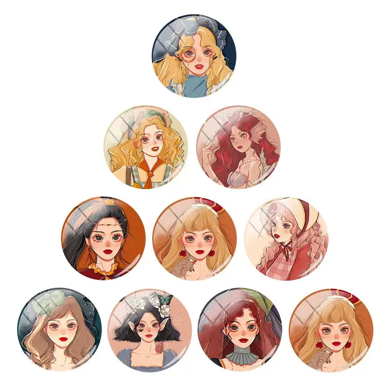 

Disney Art Printing Photo Vintage Color Beautiful Princess Optional Size Glass Cabochon Dome Flat Back DIY Making Jewelry QGZ12