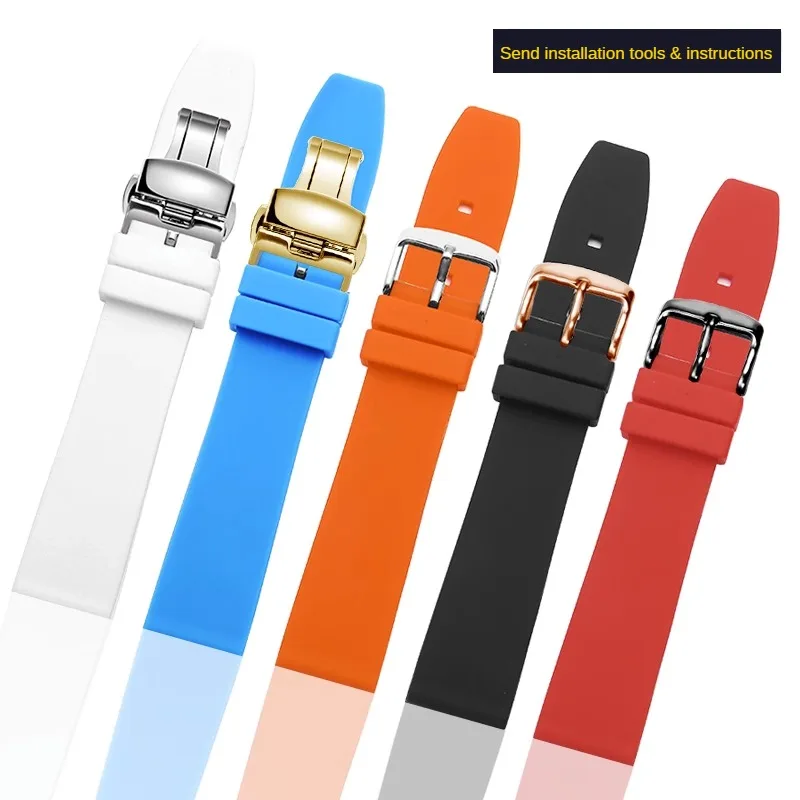 

General Brand Flat Interface Rubber Watchband With 15/16/17/18/19/20/21/22/23/24 mm Ultra-thin Waterproof Silicone Watch Belt.