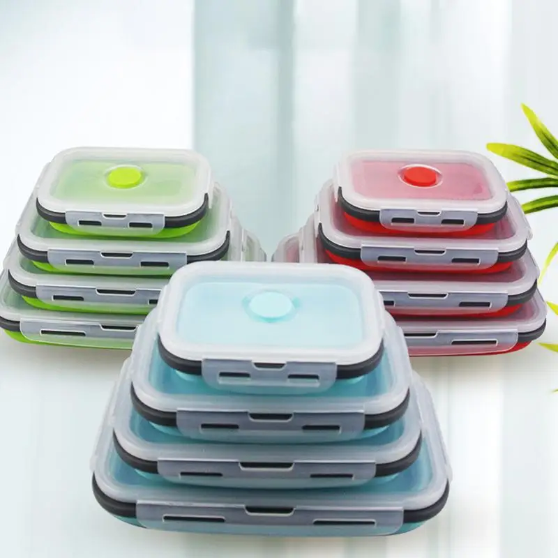 

Складной силиконовый Ланч-бокс, портативный складной дизайнерский контейнер для хранения, силиконовый пищевой контейнер для холодильника, кухонные инструменты