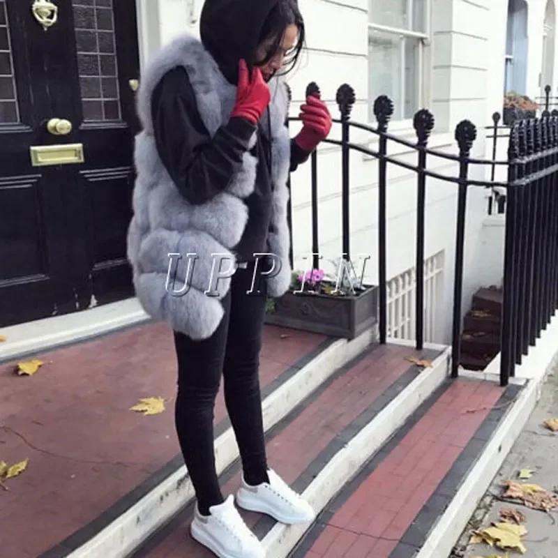 New in Sliver Fur Vest Women Winter Fashion Medium Long Artifical Fur Vests Woman Warm Fake Fur Coats Female Ladies y2k vestidos