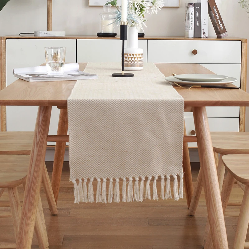 

Современная скатерть в нордическом стиле, простые бежевые скатерти из хлопка и льна с кисточками, украшение для стола