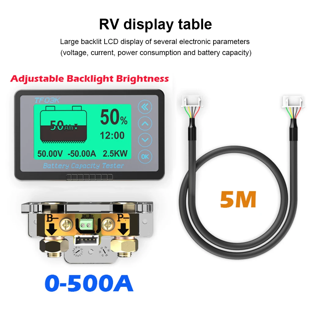 

LCD Screen Digital Display Battery Meter Vehicle Low Power Alarm Voltage Current Measuring Gauge Button Operation Automotive