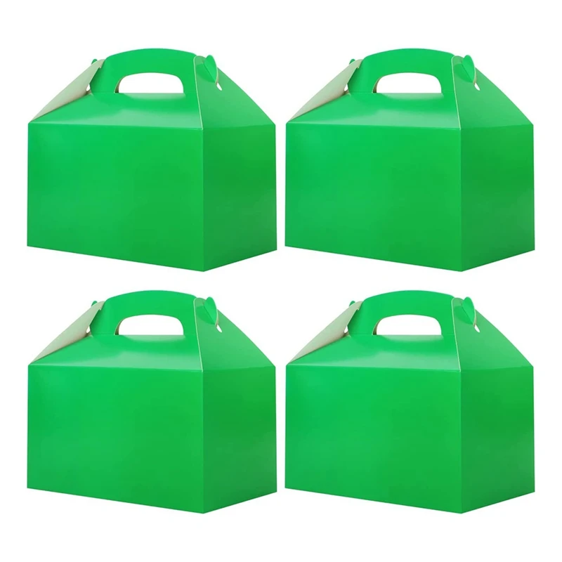 

50 Pcs Party Treat Boxes White Candy Boxes Party Favors Snack Goodie Bags With Handle Paper Cookie Gift Bags Gable Boxes Green