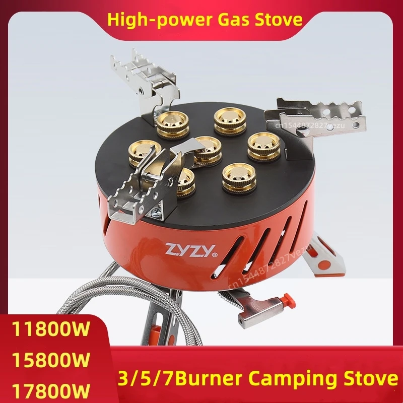 3/5/7 Holes Burner Camping Stove 11800W/15800W/17800W High-power Outdoor Picnic Gas Stove Portable Tourist Burner Camp Supplies