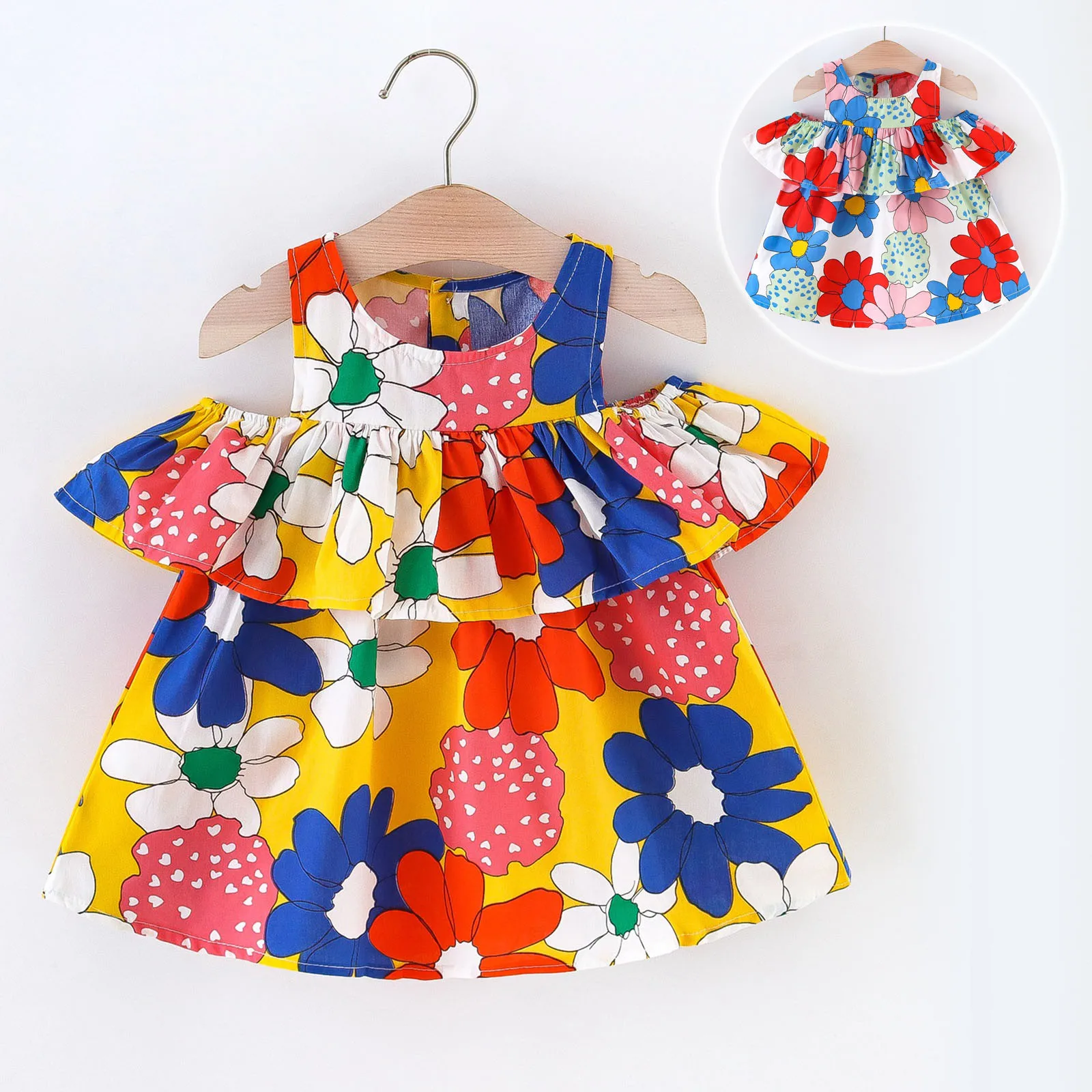 

2022 Summer Infant Baby Girls Dress 6M-3Y Casual Sleeveless Ruffles Floral Print Vacation Beach Dress High Quality Dropshipping