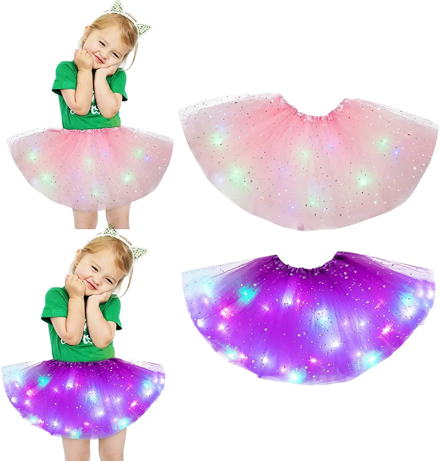 Светящаяся юбка-пачка для девочки 2 шт. Детская короткая танцевальные тюлевые