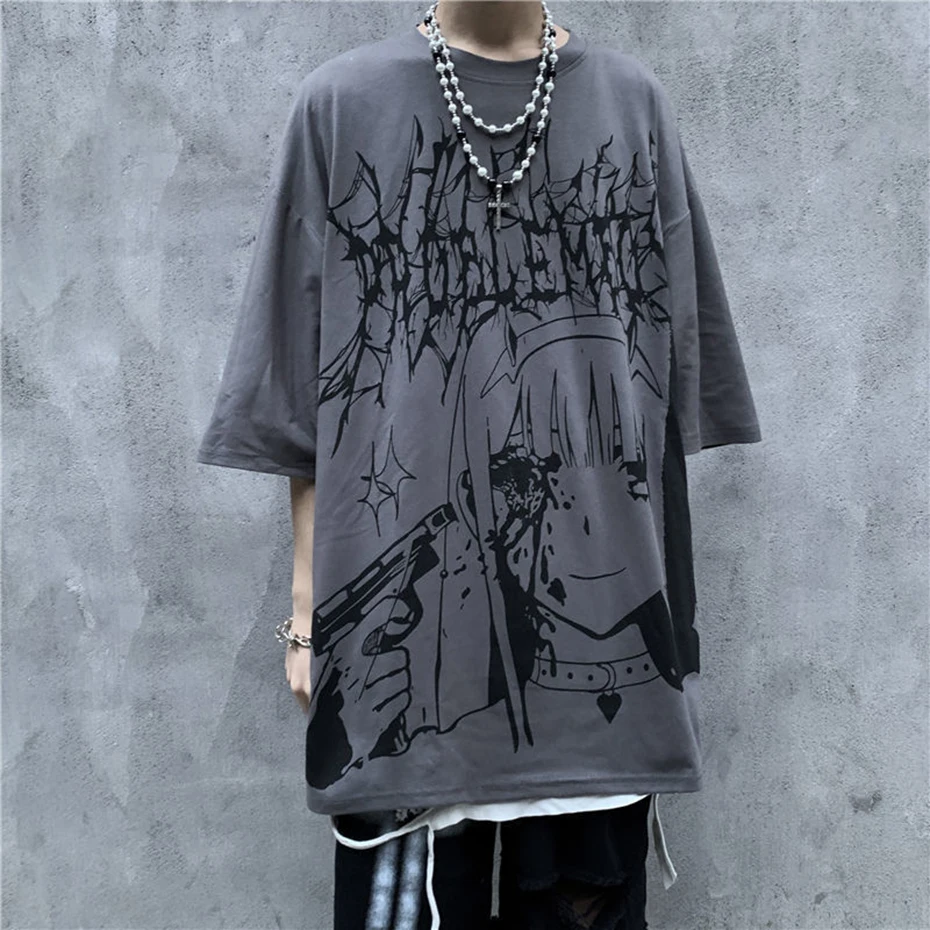 Camiseta de algodón para hombres y mujeres, camisa de Anime con gráfico Harajuku de gran tamaño, gótica, Punk, de manga corta, Hip Hop, 5XL