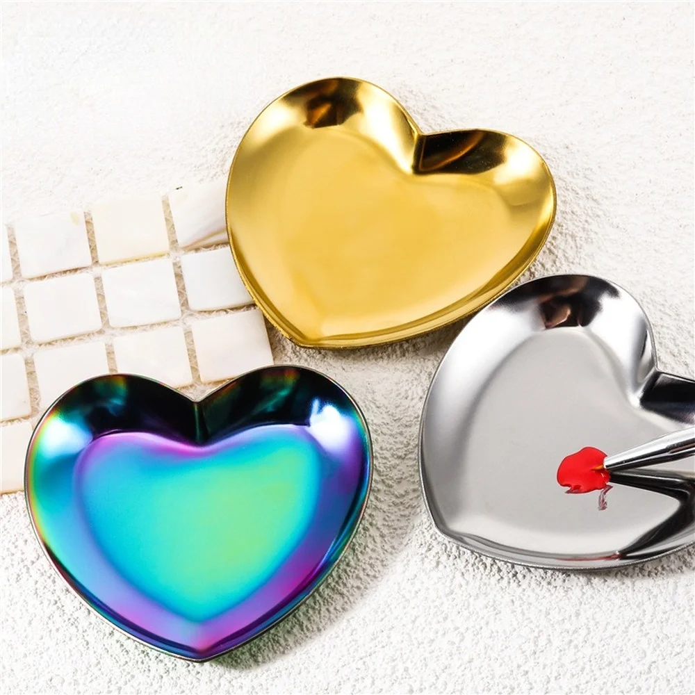 

1pc Stainless Steel Heart Nail Polish Palette Makeup Foundation Painting Multifunctional Manicure Palette Nails Tools New Style