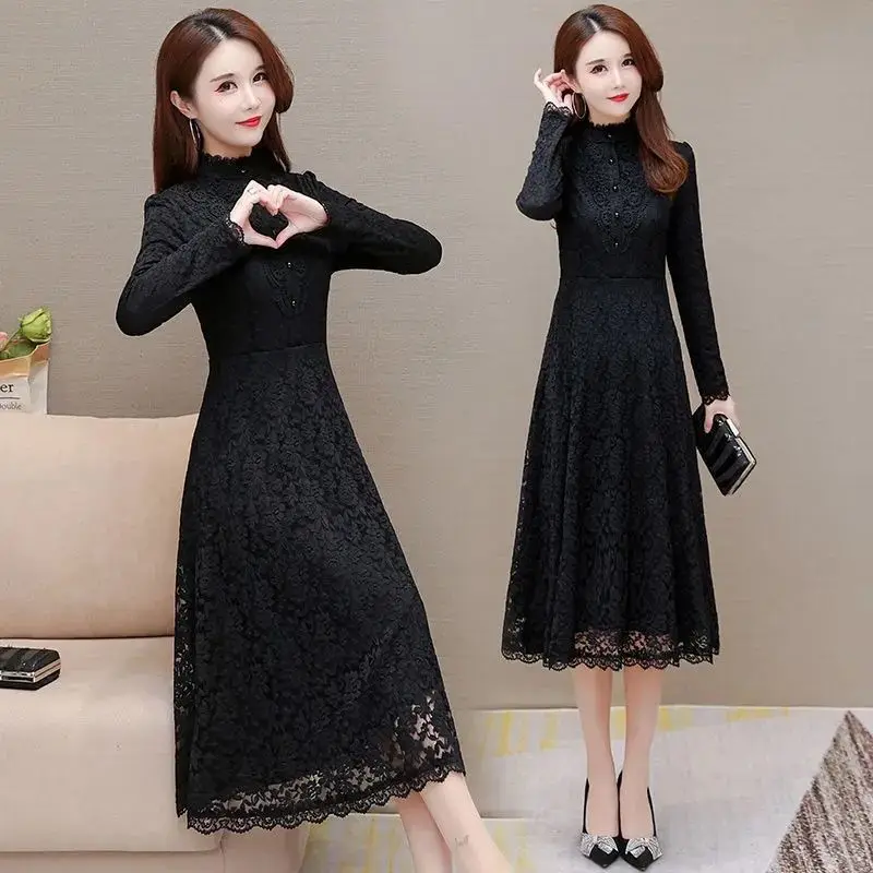 

Новинка осеннее платье с длинным рукавом Кружевное с пальто зимнее платье средней длины весна-лето Нижняя юбка для женщин