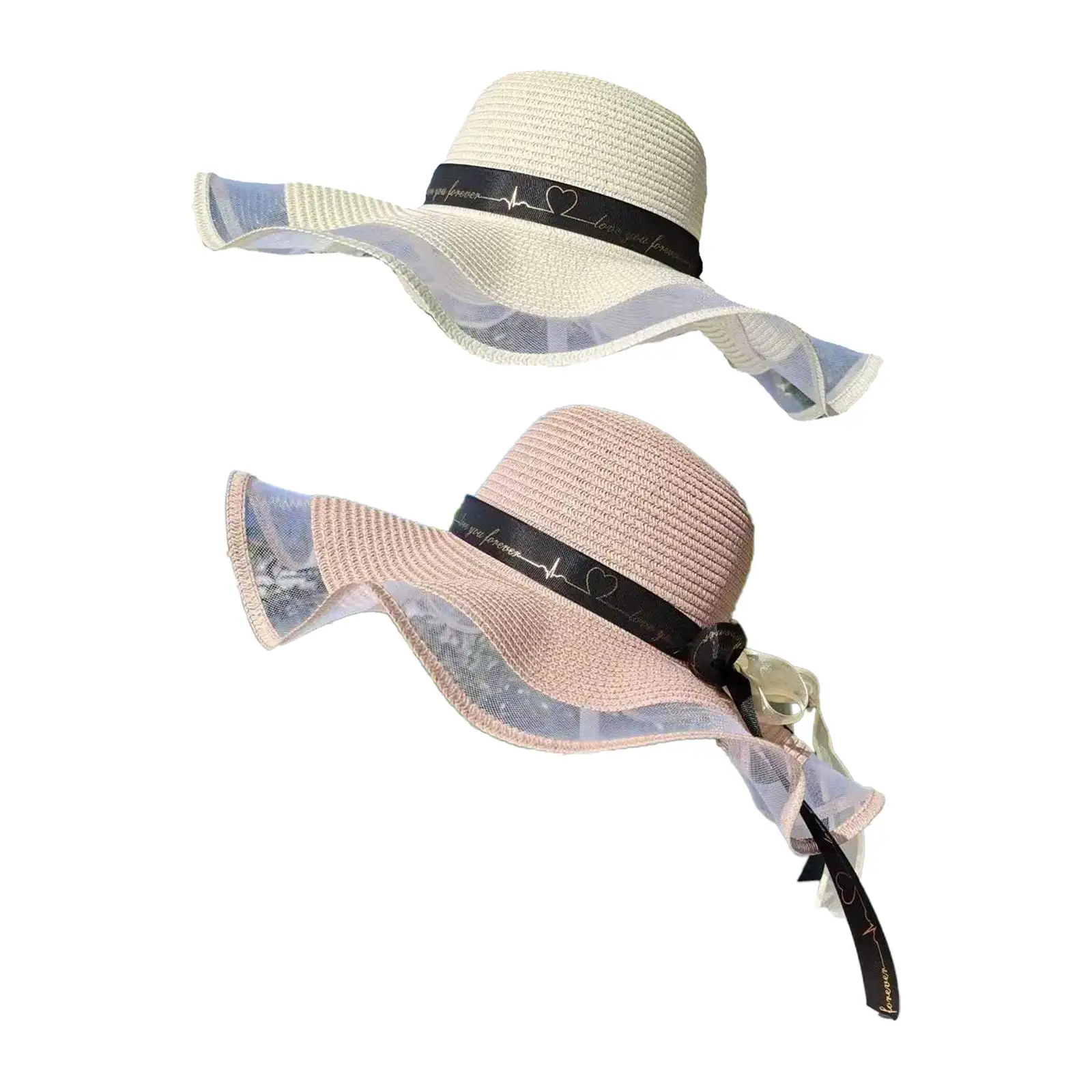 

Women Straw Hats Breathable Sun Hat Beach Hats Ribbon Bow Foldable Sunhat