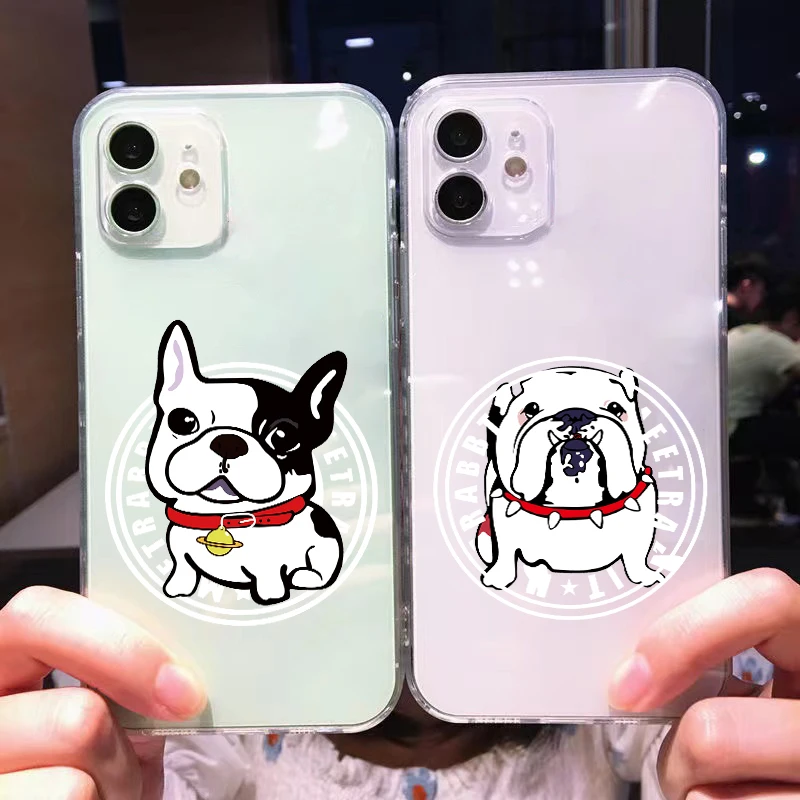 

Cartoon French Bulldog For iPhone 11 Pro Max 12 13 Pro Mini X XR XS Max Se2 6 6S 7 8 Plus Clear Phone Case Shell Back Carcasa