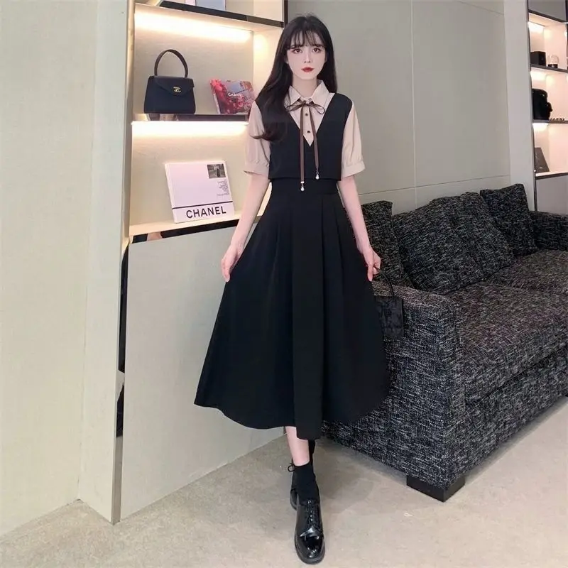 

Black Preppy Style Women Summer Dress Loose Midi Dresses Elegant A Line Beach Party for Girl Female Long Dress Vestidos 2022