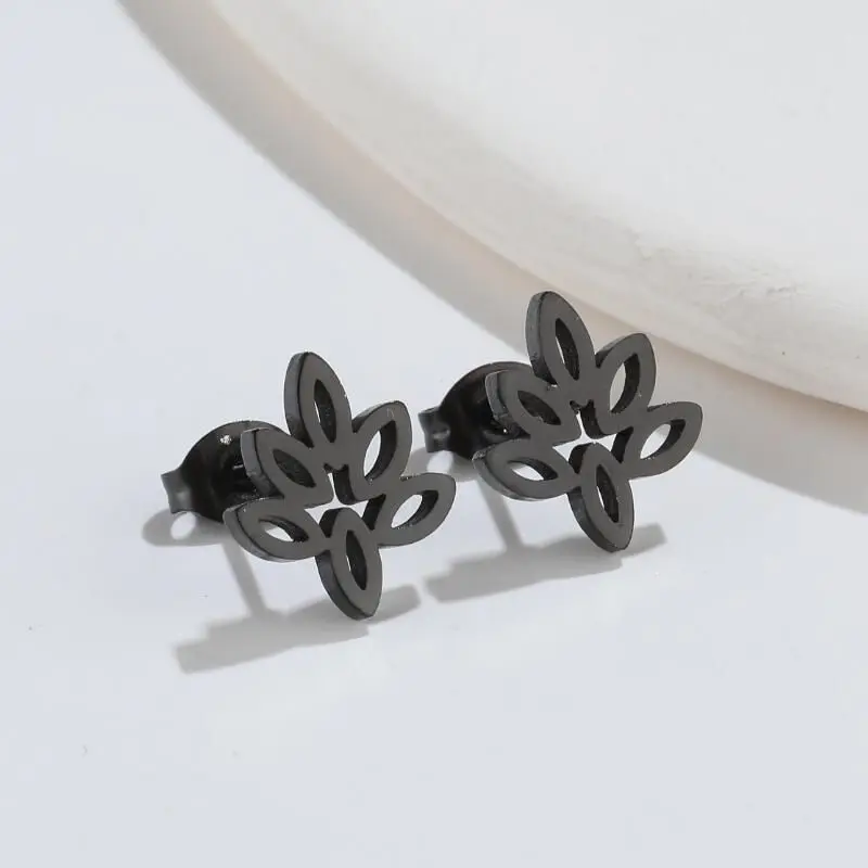 Женские серьги-гвоздики из нержавеющей стали с листьями дерева