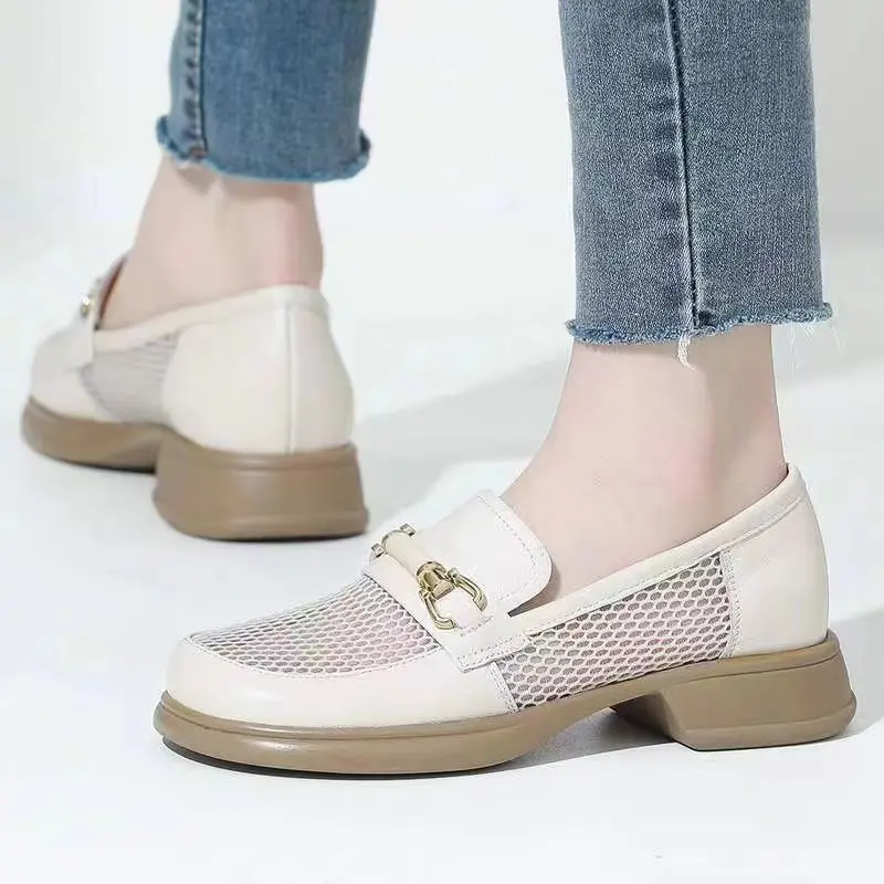 2023 New Summer Hollow Sandals Women's Soft Sole Single Shoes Fashion Round Head Slip-on shoe Shoes Mesh Breathable