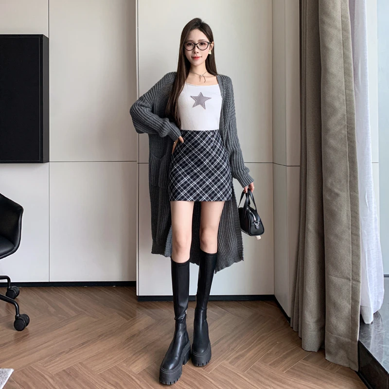 Женская клетчатая мини-юбка с высокой талией красно-черная универсальная юбка в