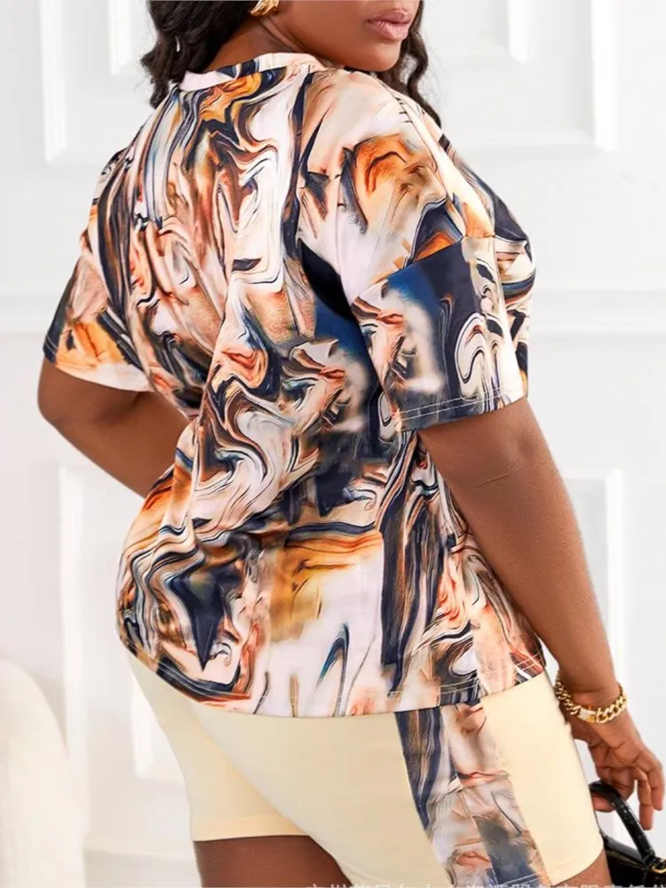 Летний женский новый модный повседневный костюм с принтом тай-дай облегающие