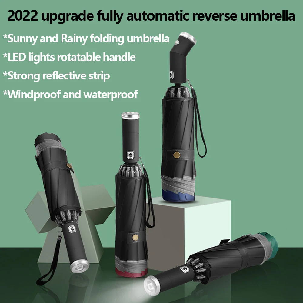 

And Reverse With Reflective Stripe Umbrella Umbrella Strong Women Windproof For Folding 10 Fully Automatic Ribs Light Men