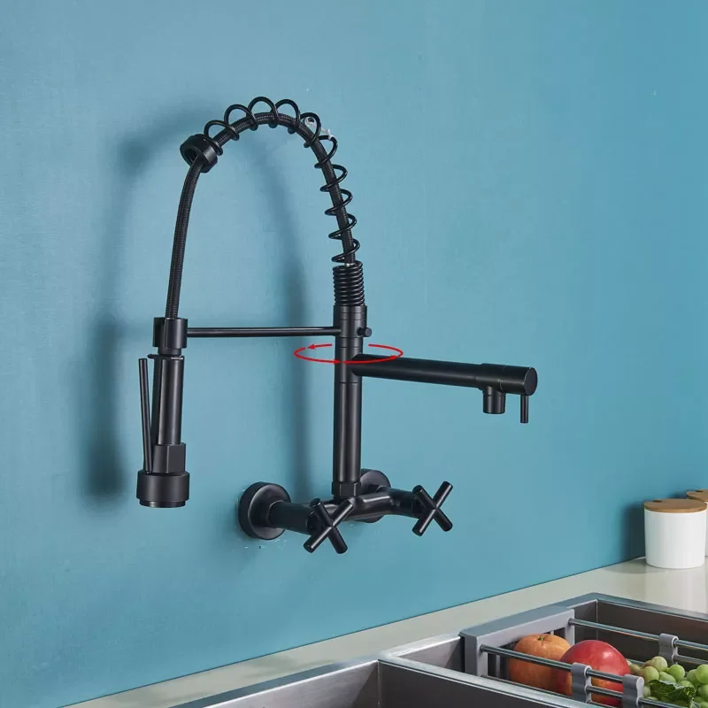 

Black Chrome Gold Kitchen Fauce Pull Down Hot Cold Mixer Crane Tap 360 Rotation Swivel Dual Handle Holes Wall Mount Faucets