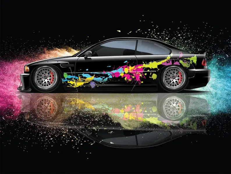 Color Splash Side Vehicle Livery, gráficos de vehículos grandes, envoltura de vinilo fundido, tamaño Universal