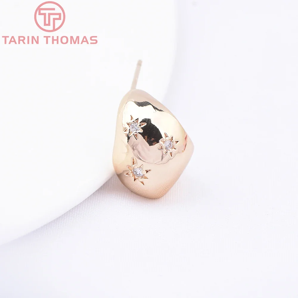 (8983) 4 шт. 11x14 5 мм латунные серьги-гвоздики с цирконом неправильной симметричной