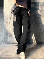 weiyao goth techwear chic pockets korean fashion cargo pants women back shirring bandage punk style lowwaist straight trousers
