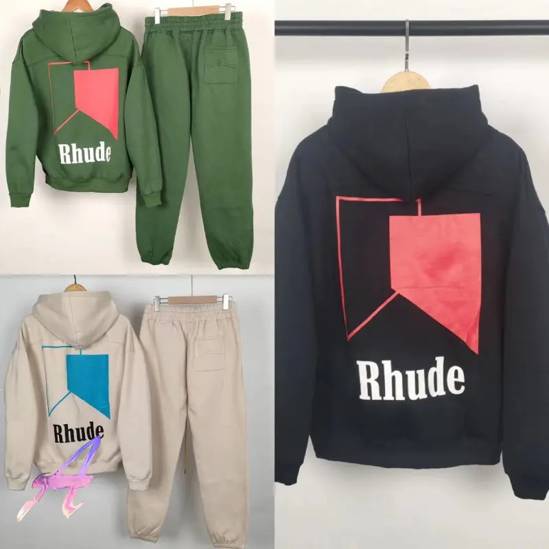 

RHUDE Fleece Hoodies Set Men Women Tracksuit Casual Sweatshirt
