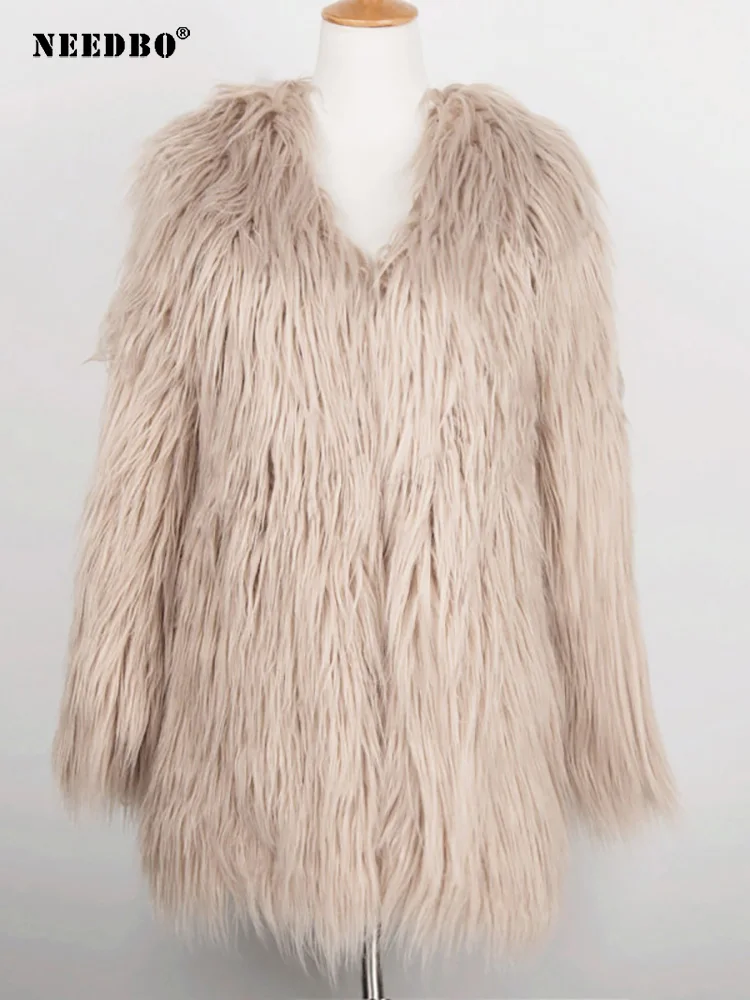 Fashion Fur Coats Women Autumn Winter Top Fashion Pink Faux Fur Coat Elegant Thick Warm Faux Fur Jackets Top Female