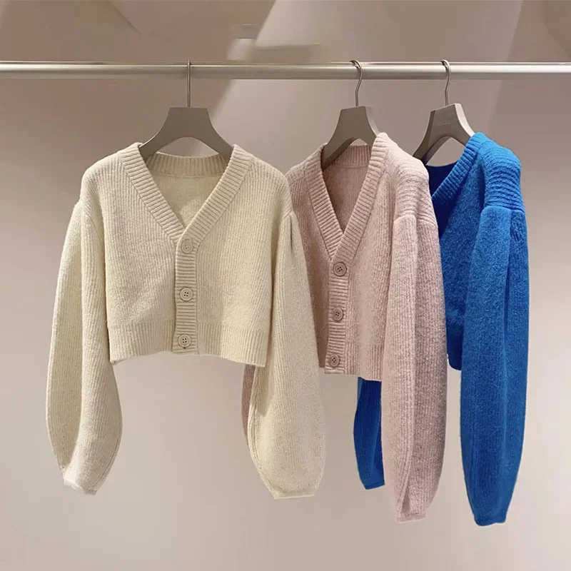 Женский винтажный кардиган Kuzuwata однобортный однотонный с V-образным вырезом и