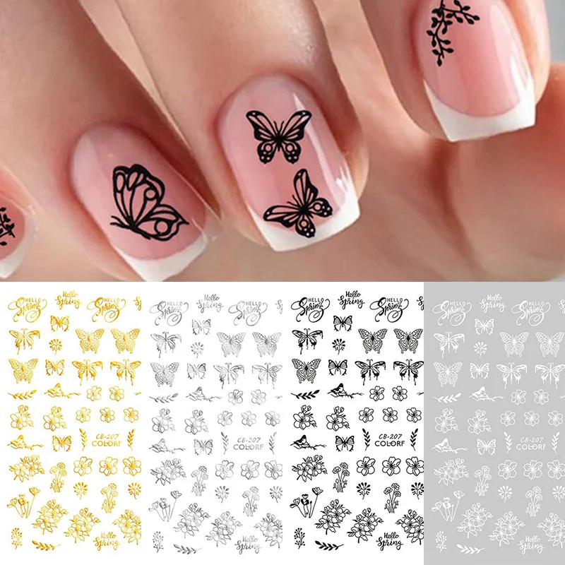 

Nail Art Sticker Fashion Nail Stickers Gold Silver Black White Nail Designs Butterfly Self-Adhesive Nails Art Decals Manicure