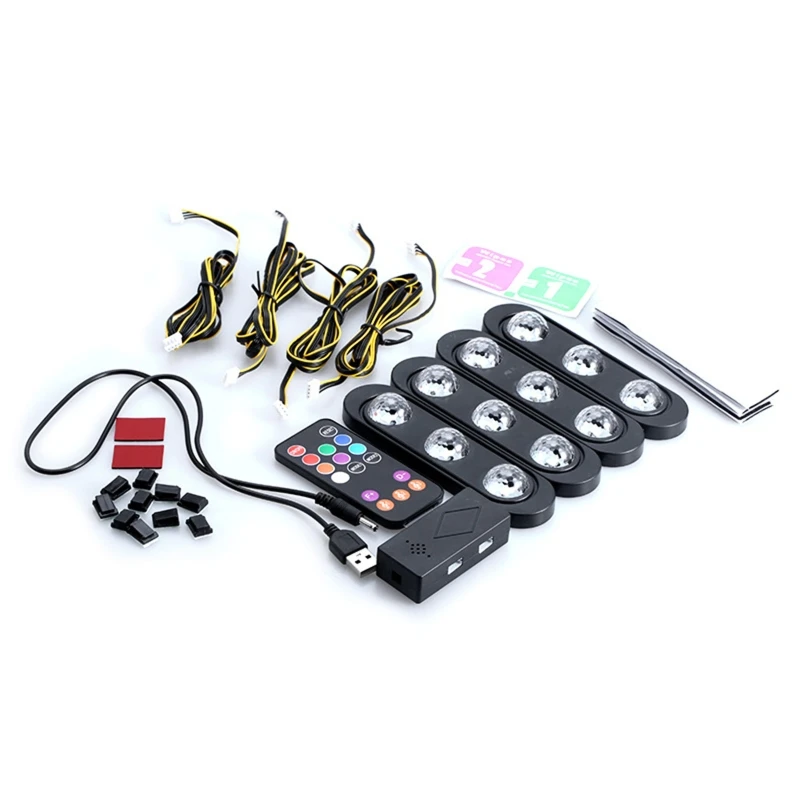 

090E Music Sound Control Normal 4 In 1 Lamp Car LED Lights Universal USB Car Interior Foot Floor Light